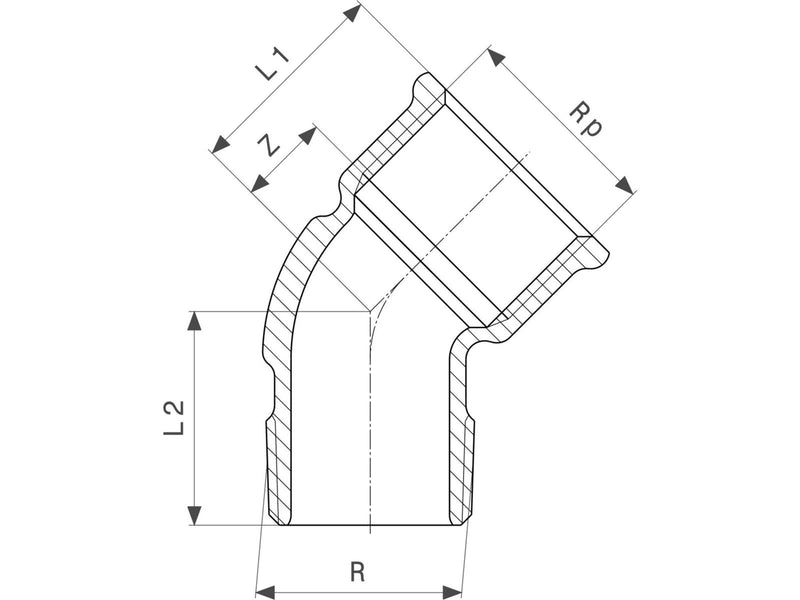 Viega Bend 45° socket/nipple 1 1/4" gunmetal