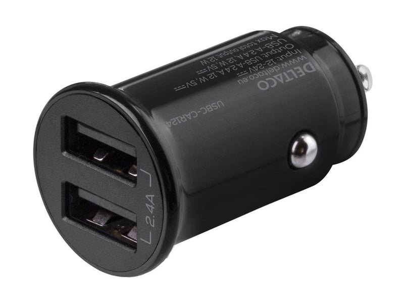 Deltaco 12/24 V USB car charger with compact size