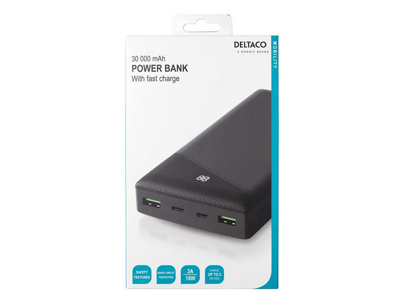 Deltaco Power bank 30000 mAh 3 A/18 W 111 Wh 2x Powerbank (Akku) - schwarz - 30 Wh