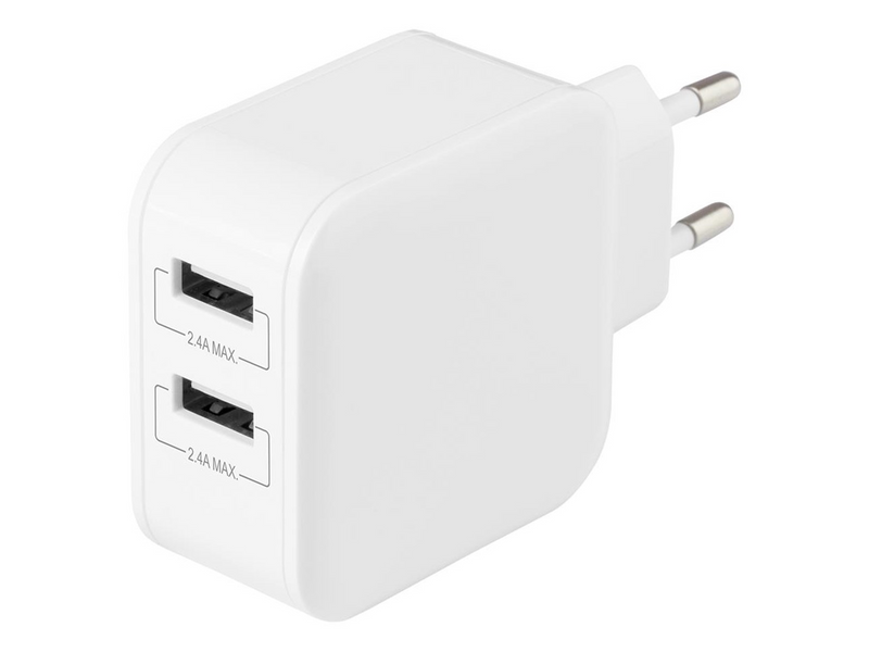 Deltaco Wall charger with dual USB-A ports 4.8 A.