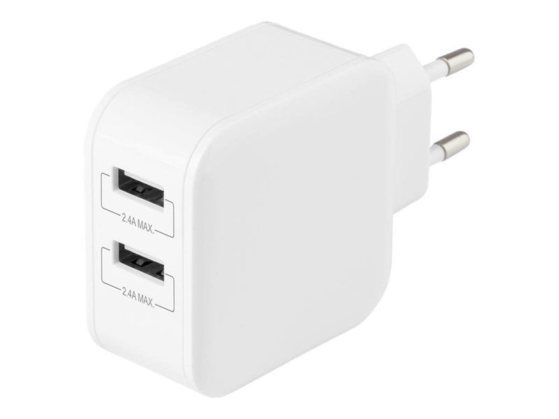 Deltaco Wall charger with dual USB-A ports 4.8 A.