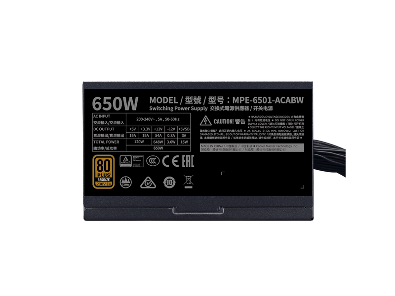 Cooler Master MWE Bronze V2 650 Netzteile - 650 Watt - 120 mm - ATX - 80 Plus Bronze zertifiziert