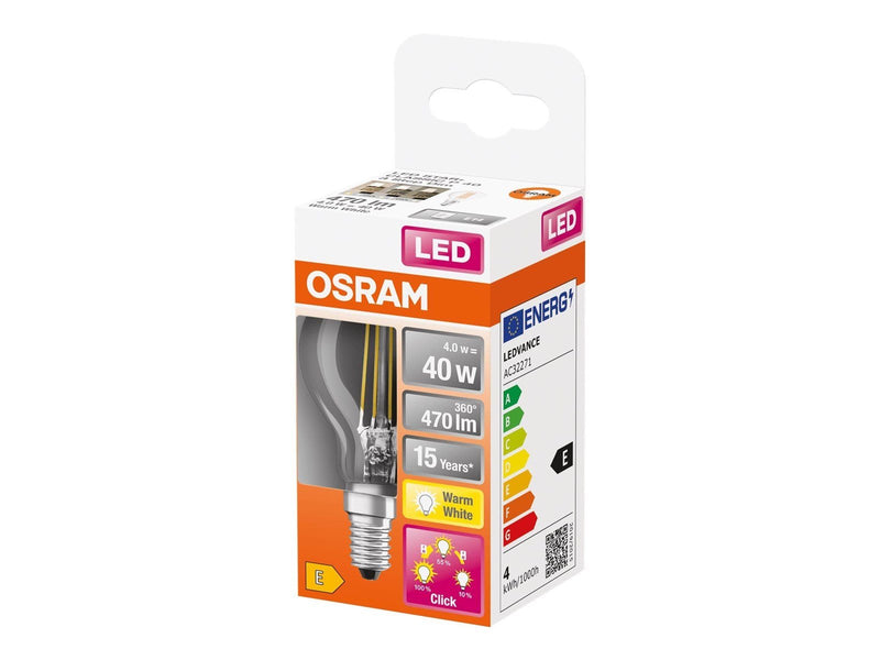 Osram LED-Lampe Standard A60 4W/827 (40W) Clear 3-step Dimmable E14
