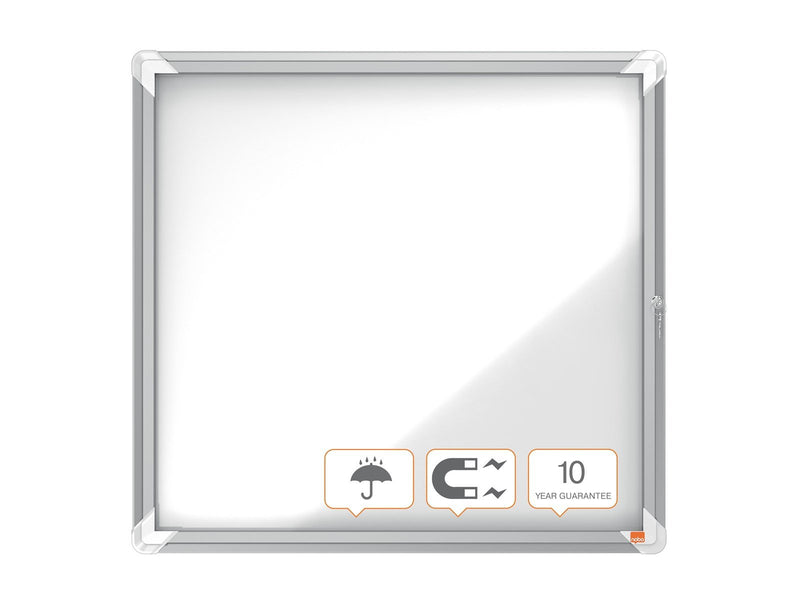 Nobo Premium Plus Schaukasten für den Außenbereich 6 × A4, weiße, magnetische Metall-Rückwand, Klapptür
