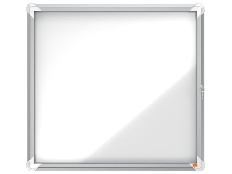Nobo Premium Plus Schaukasten für den Außenbereich 6 × A4, weiße, magnetische Metall-Rückwand, Klapptür