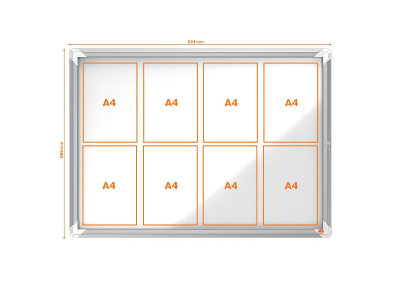 Nobo Premium Plus Schaukasten für den Außenbereich 8 × A4, weiße, magnetische Metall-Rückwand, Klapptür