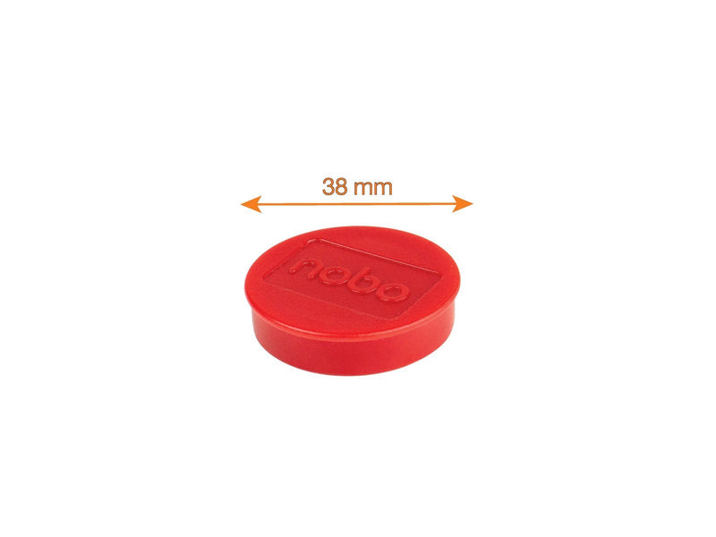 Nobo  Magnete, 38 mm, extra stark, 10 Stück, farbig sortiert Rot