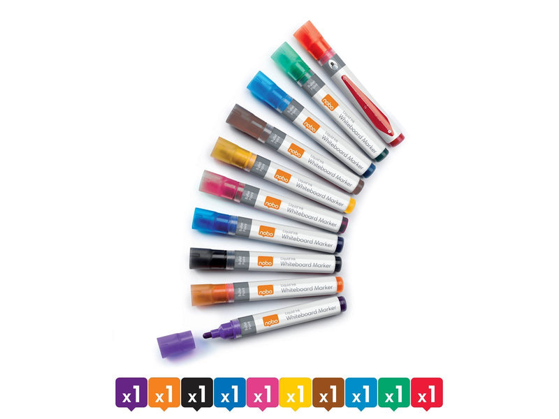 Nobo  Liquid Ink Boardmarker, trocken abwischbar, 10 Stück Sortiert