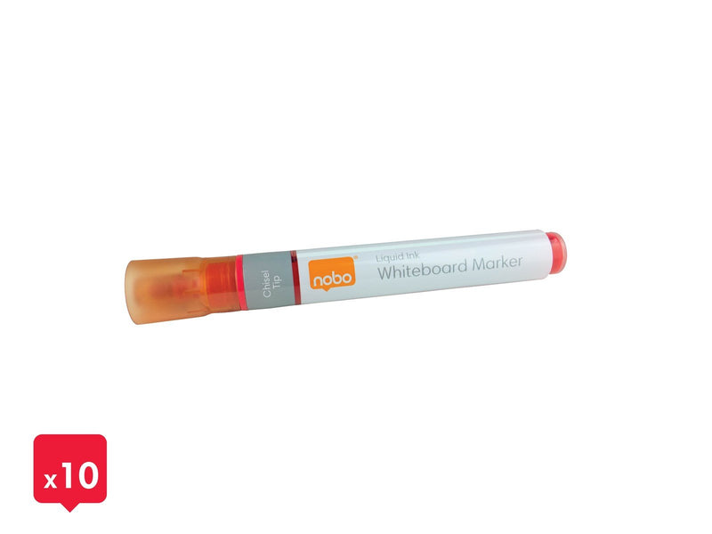 Nobo  Liquid Ink Boardmarker, trocken abwischbar, Keilspitze, 10 Stück Rot