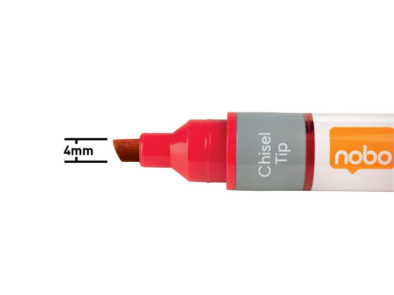 Nobo  Liquid Ink Boardmarker, trocken abwischbar, Keilspitze, 10 Stück Rot