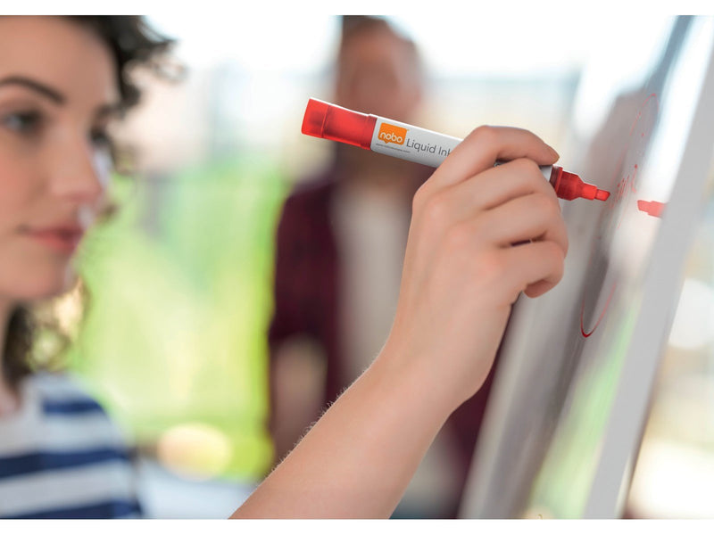 Nobo  Liquid Ink Boardmarker, trocken abwischbar, Keilspitze, 10 Stück Rot