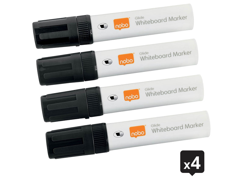 Nobo  Glide Boardmarker, trocken abwischbar, große Keilspitze, 4 Stück Schwarz