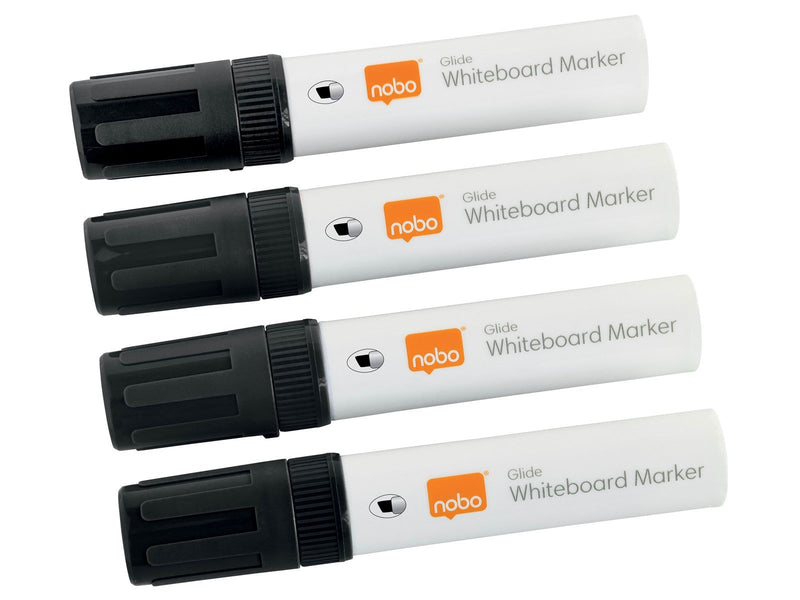 Nobo  Glide Boardmarker, trocken abwischbar, große Keilspitze, 4 Stück Schwarz