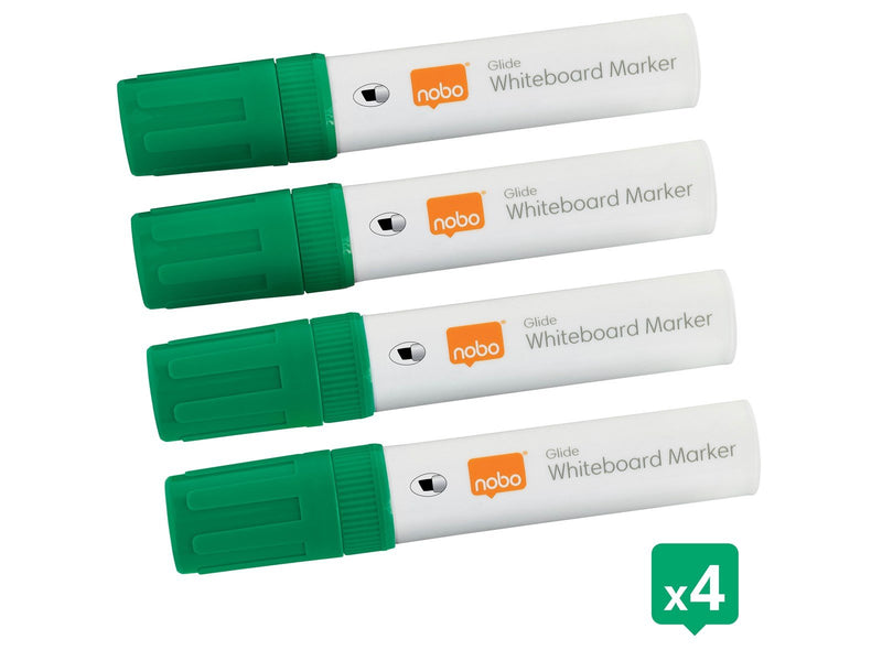 Nobo  Glide Boardmarker, trocken abwischbar, große Keilspitze, 4 Stück Grün