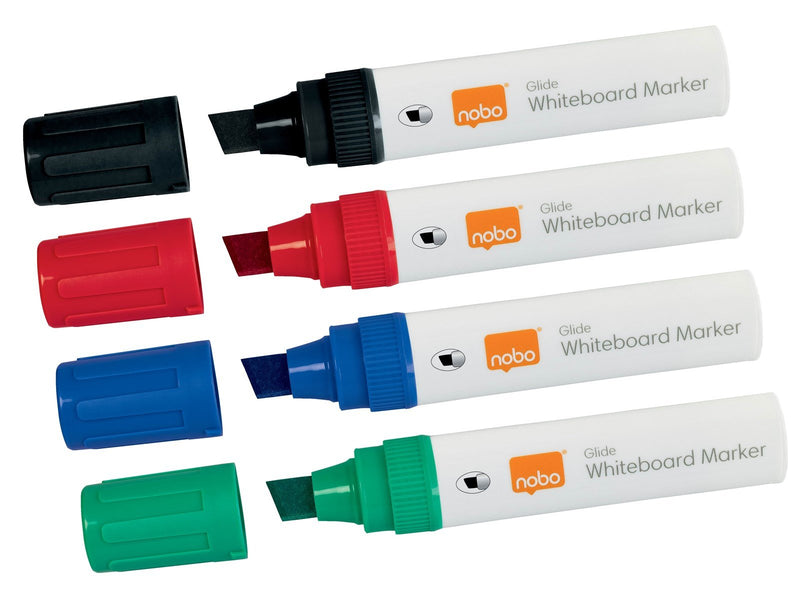 Nobo  Glide Boardmarker, trocken abwischbar, große Keilspitze, 4 Stück Sortiert