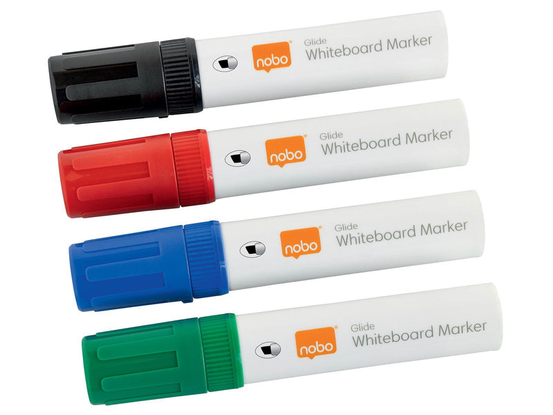 Nobo  Glide Boardmarker, trocken abwischbar, große Keilspitze, 4 Stück Sortiert