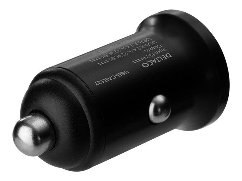 Deltaco 12/24 V USB car charger with dual USB-A po