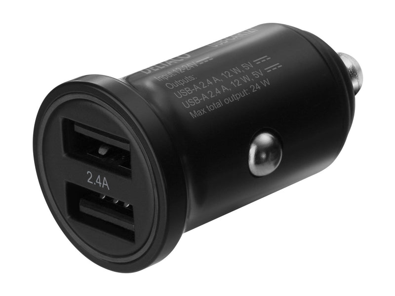Deltaco 12/24 V USB car charger with dual USB-A po