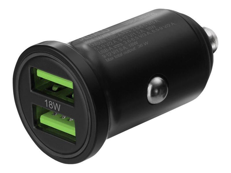 Deltaco USB car charger 2x USB-A 18 W fast charg