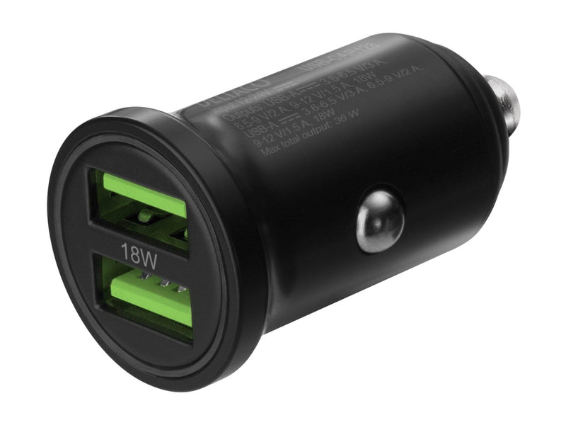 Deltaco USB car charger 2x USB-A 18 W fast charg