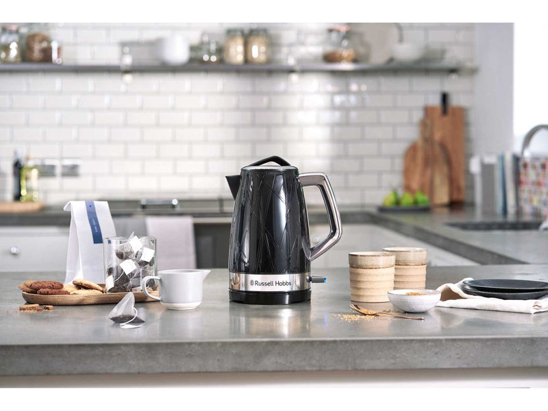 Russell Hobbs Wasserkocher Structure Kettle - Hochglanz-Schwarz mit Edelstahl-Akzenten - 2400 W