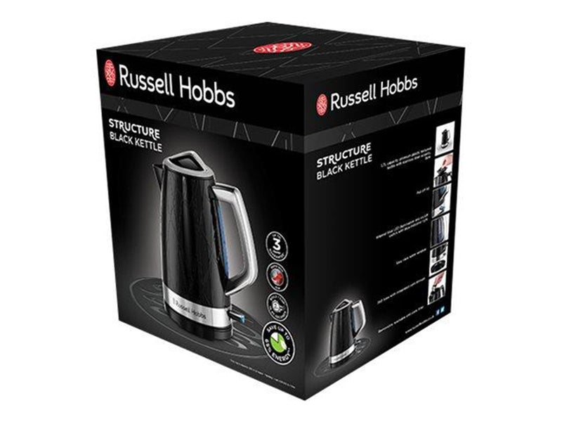 Russell Hobbs Wasserkocher Structure Kettle - Hochglanz-Schwarz mit Edelstahl-Akzenten - 2400 W