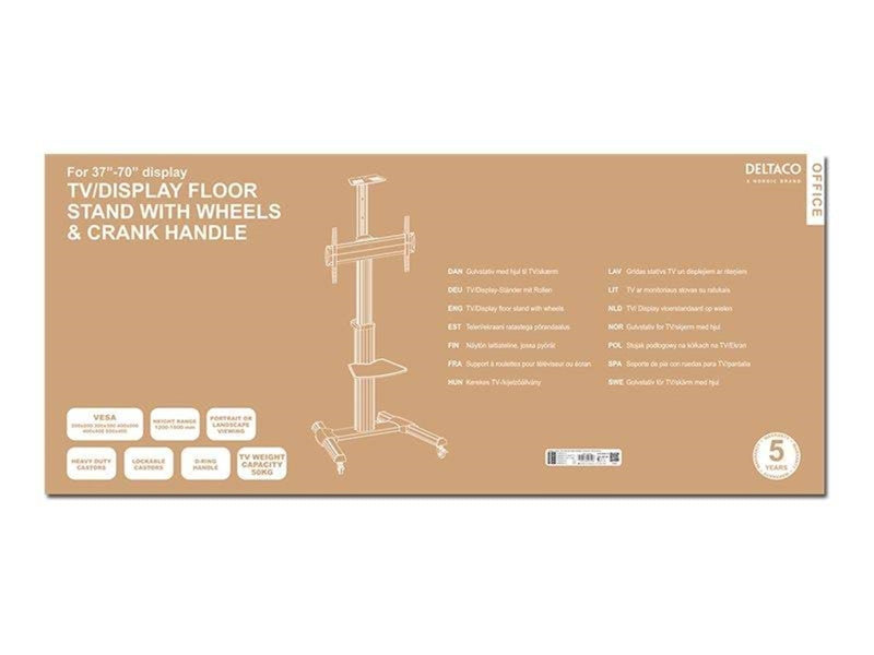 Deltaco Office Display Cart Adjustable with crank 50 kg 70" 200 x 200 mm