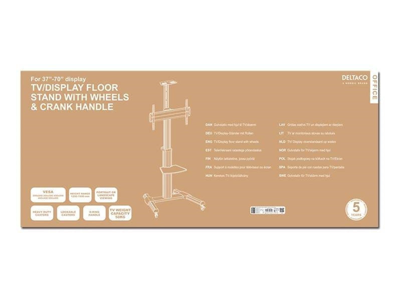 Deltaco Office Display Cart Adjustable with crank 50 kg 70" 200 x 200 mm