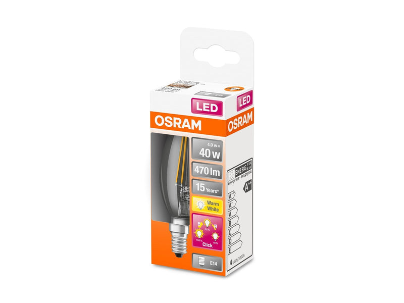 Osram LED-Lampe STAR+ Candle Filament 4W/827 (40W) Clear 3-step Dimmable E14