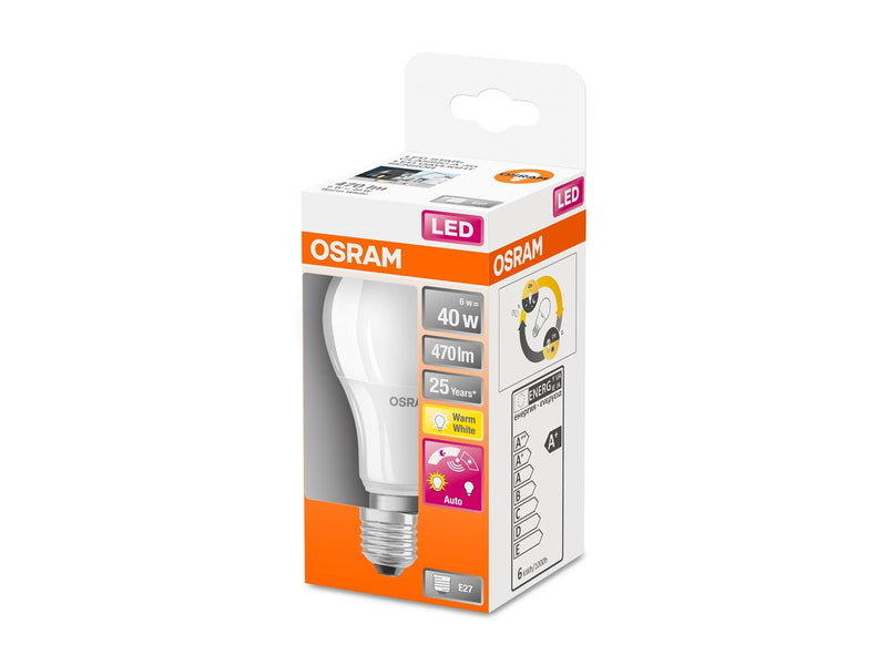 Osram LED-Lampe STAR+ Daylight Sensor Standard 6W/827 (40W) Frosted E27