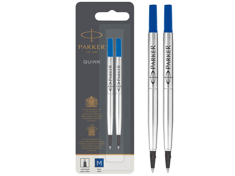 Parker Ersatzminen für Tintenroller | mittlere Spitze | blaue QUINK Tinte | 2 Stück