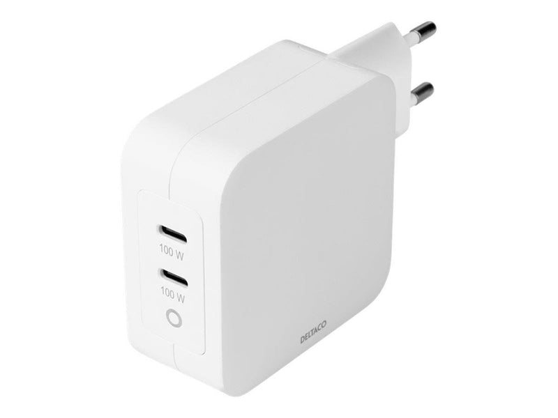 Deltaco USB-C wall charger GaN technology 2x USB