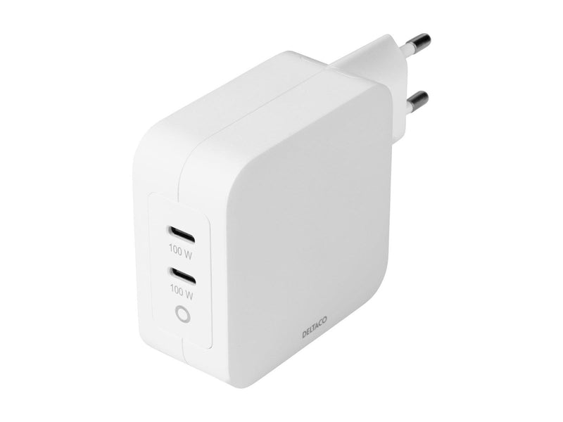 Deltaco USB-C wall charger GaN technology 2x USB