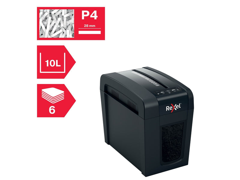 Rexel Secure X6-SL Slimline Whisper-Shred™ Aktenvernichter, Partikelschnitt, P4, 6 Blatt