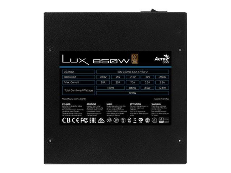 AeroCool LUX Netzteile - 850 Watt - 120 mm - ATX - 80 Plus Bronze zertifiziert