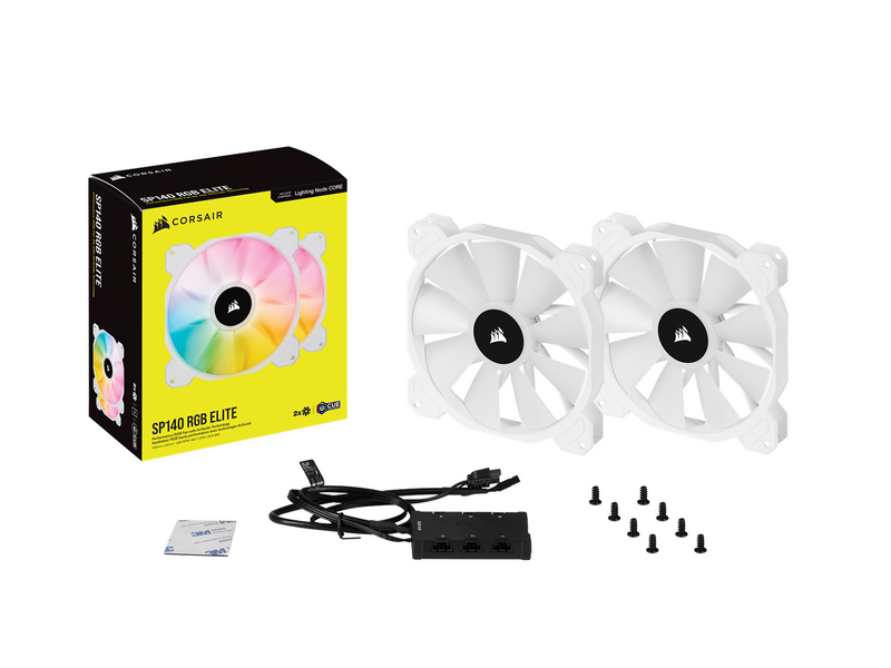 Corsair iCUE SP140 RGB Elite Performance White - Kit with iCUE Lighting Node CORE - Gehäuselüfter - 140mm - Weiß mit RGB-Beleuch