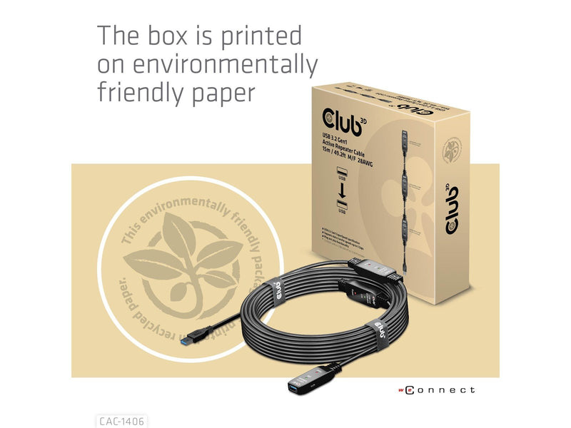 Club 3D CAC-1406 USB 3.2 Gen1 Active Repeater Cable 15m/ 49.2 ft M/F 28AWG