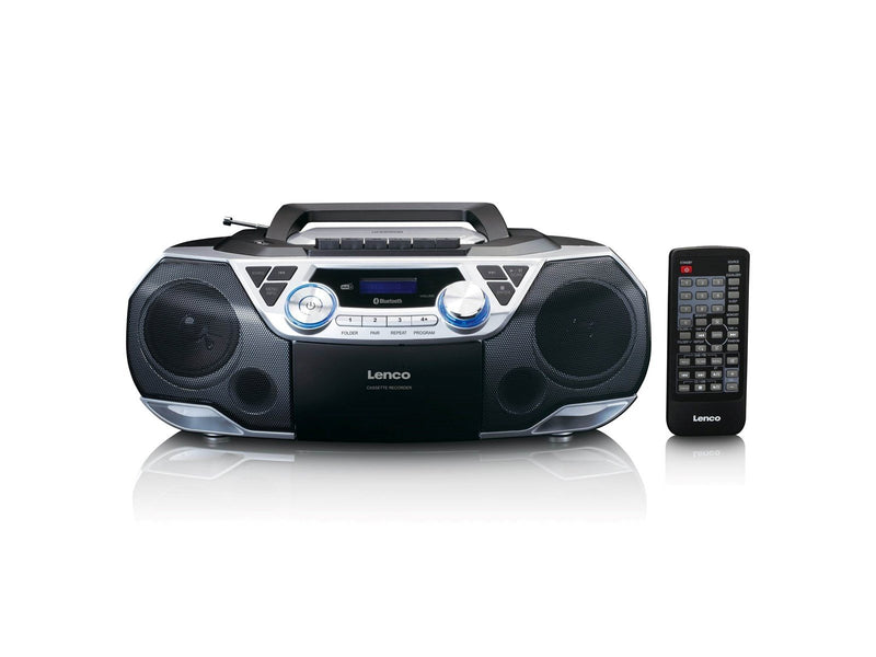 Lenco SCD-720SI - Portable Boombox with DAB+/FM radio Bluetooth® CD Casette Recorder and USB player - Silver - DAB/DAB+/FM - Ste