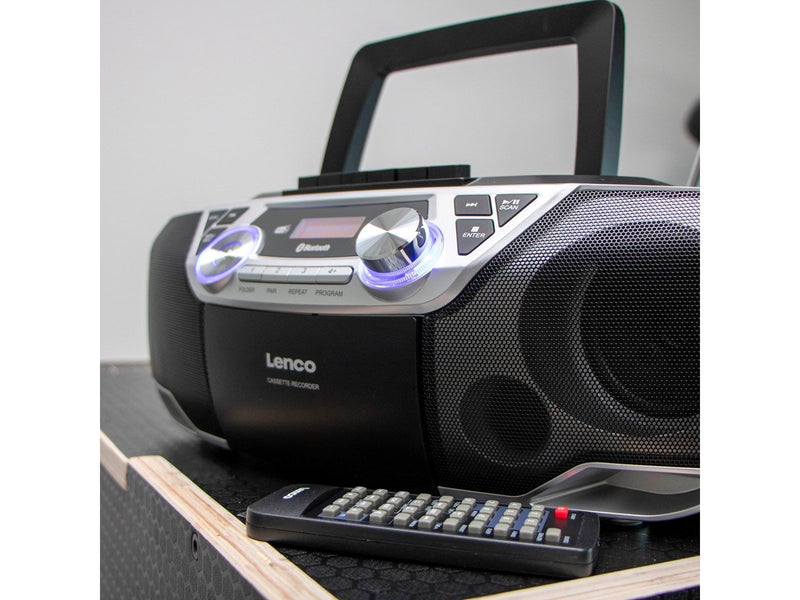 Lenco SCD-720SI - Portable Boombox with DAB+/FM radio Bluetooth® CD Casette Recorder and USB player - Silver - DAB/DAB+/FM - Ste