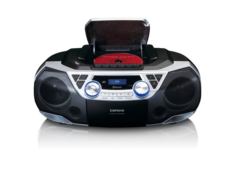 Lenco SCD-720SI - Portable Boombox with DAB+/FM radio Bluetooth® CD Casette Recorder and USB player - Silver - DAB/DAB+/FM - Ste