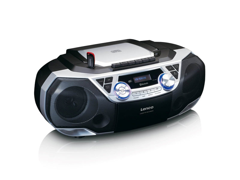 Lenco SCD-720SI - Portable Boombox with DAB+/FM radio Bluetooth® CD Casette Recorder and USB player - Silver - DAB/DAB+/FM - Ste