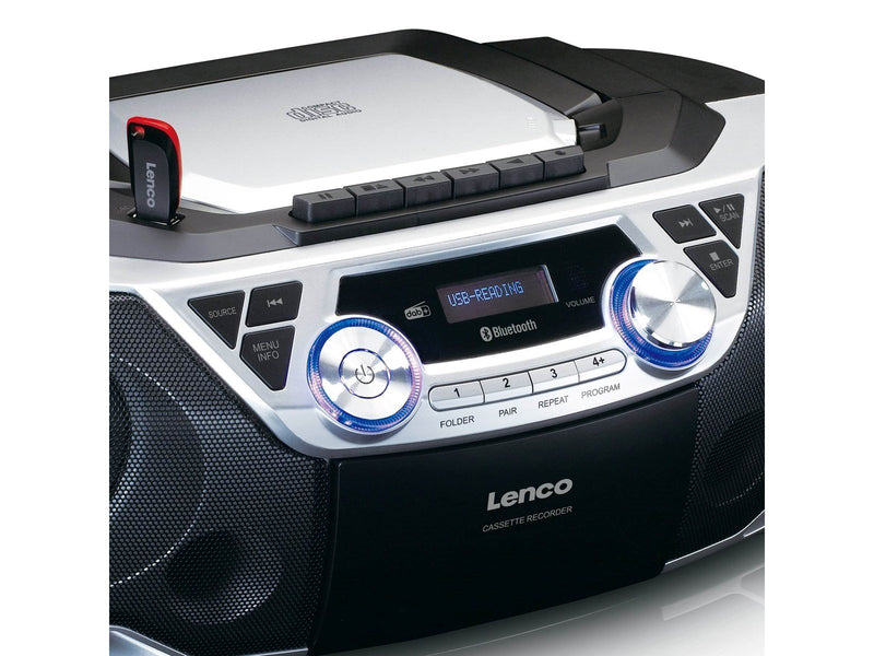 Lenco SCD-720SI - Portable Boombox with DAB+/FM radio Bluetooth® CD Casette Recorder and USB player - Silver - DAB/DAB+/FM - Ste