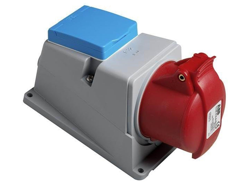 ABB Surface socket-outlet with dk-outlet 3p+n+e 16a 250vac ip44 clock position of grounding contact 6 hour color code red