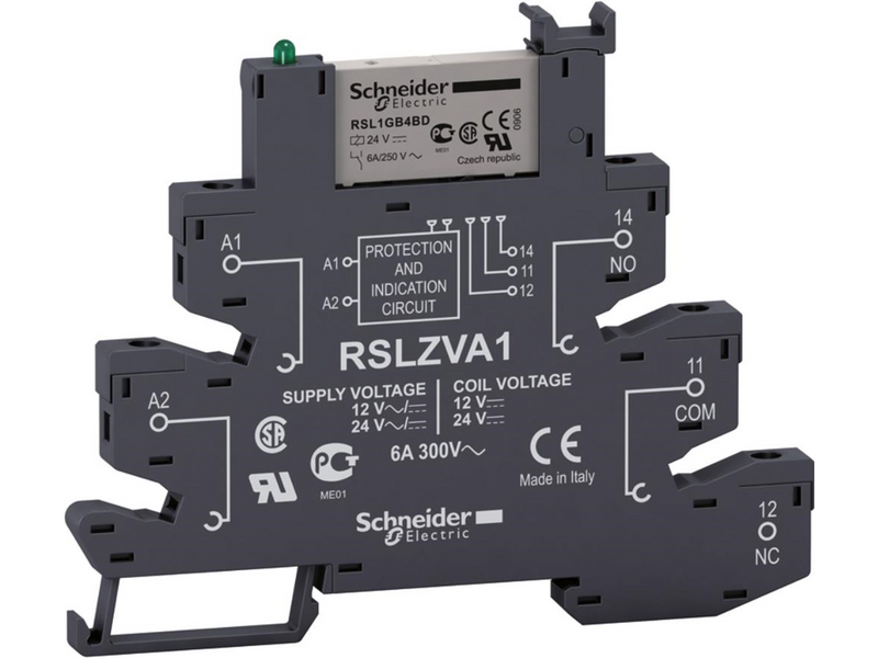 Schneider Electric Interface relay complete with socket with screw terminals 6a 1c/o 24v ac/dc supply