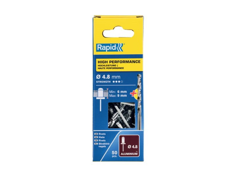 Rapid Rivets Ø4.8x12 HP Alu 50pcs+Drill Box