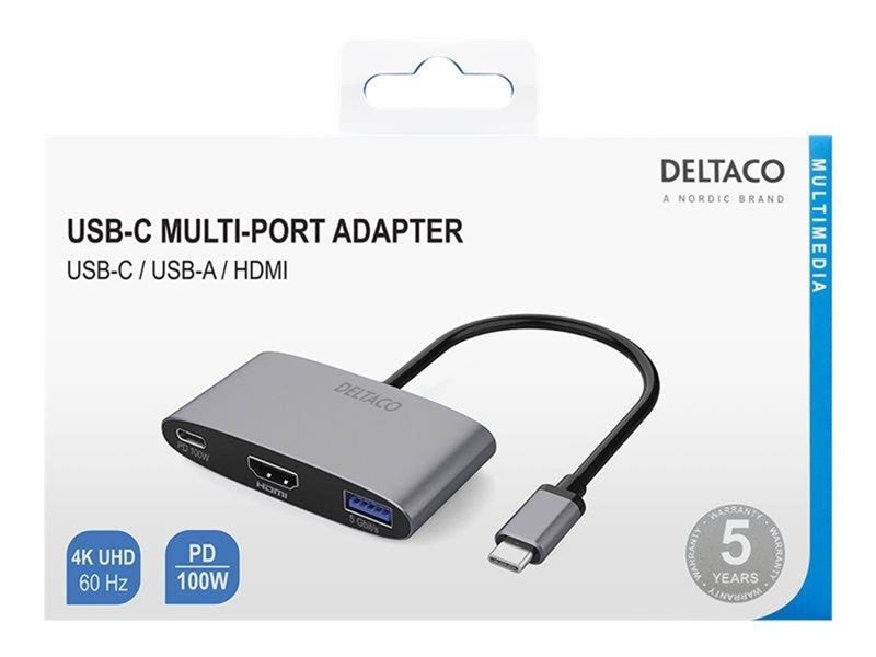 Deltaco USB-C till HDMI/USB A adapter 4K 60Hz US