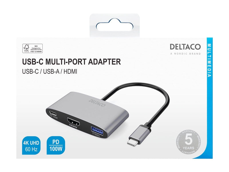 Deltaco USB-C till HDMI/USB A adapter 4K 60Hz US