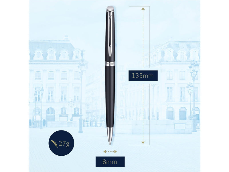 Waterman Hémisphère Kugelschreiber | Mattschwarz mit Chromzierteile | Mittlere Spitze | Blaue Tinte | Geschenkbox