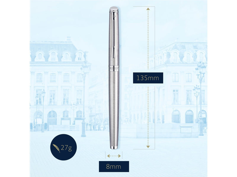 Waterman Hémisphère Tintenroller | Edelstahl mit Chromzierteile | feine Spitze | Schwarze Tinte | Geschenkbox