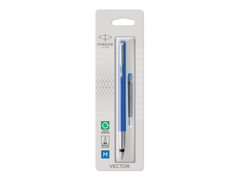 Parker Vector Füller | Schwarz | Füllfederhalter mit mittlerer Feder | Blau Tinte